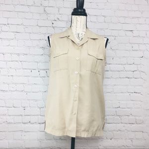Joanna Tan button down tan shirt in size Small